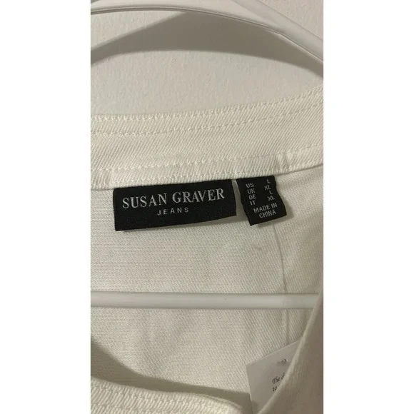Susan Graver Stretch Denim Collarless Jacket w/Patch Pockets - Women's L - White - Picture 8 of 8